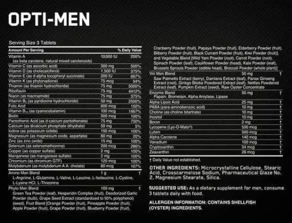 OPTI-MEN OPTIMUM NUTRITION 90 CÁPSULAS - Imagen 2