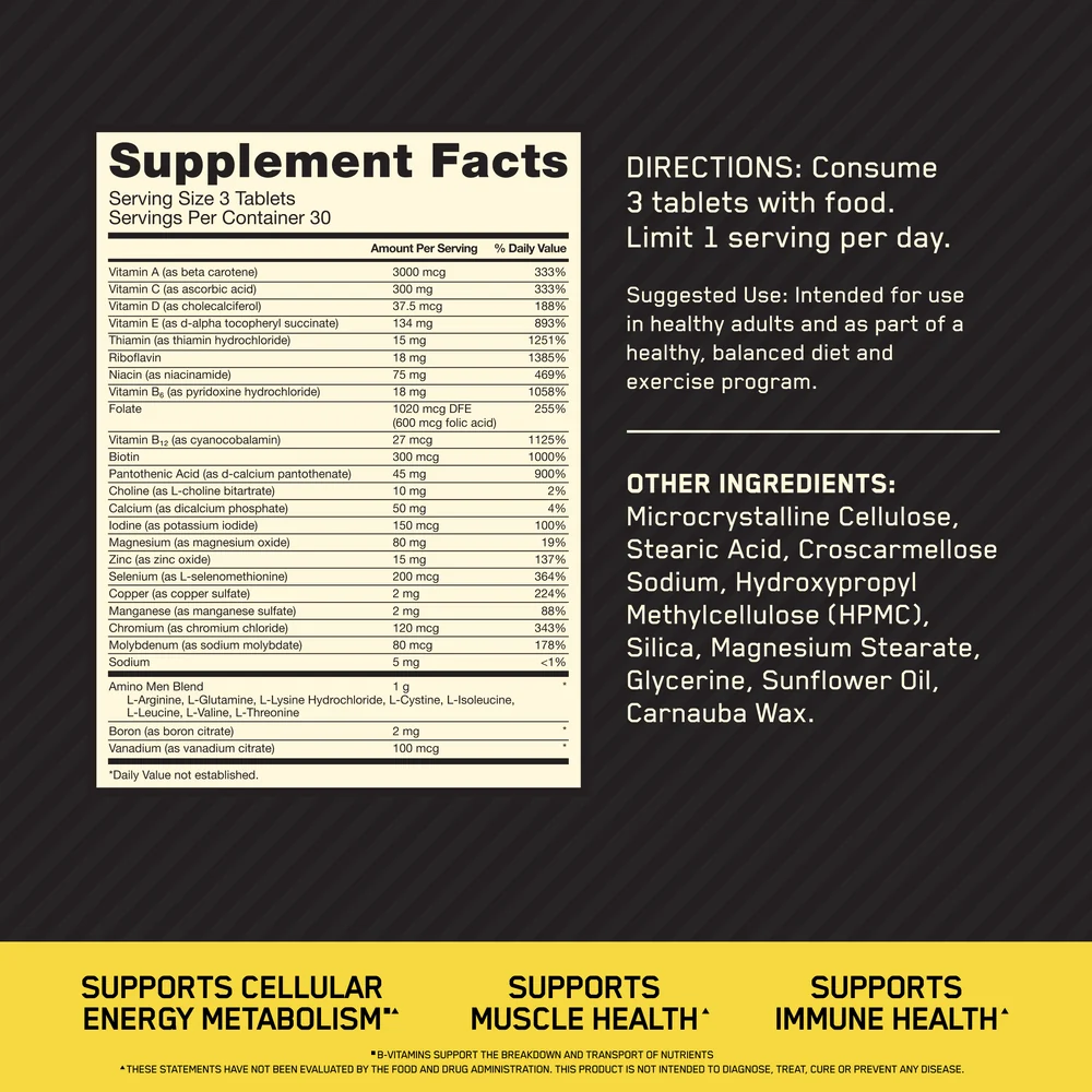 MULTIVITAMINICO OPTI-MEN OPTIMUM NUTRITION 90 - Imagen 2